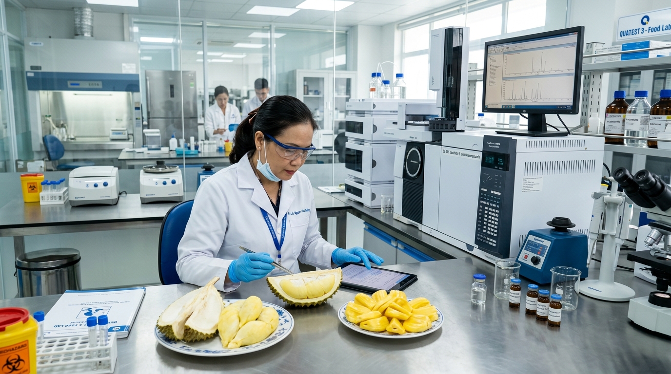 Kiểm nghiệm sầu riêng và mít tại phòng lab Nova Tek